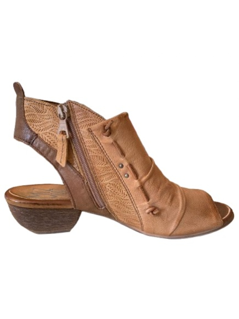Miz Mooz Women’s Celia Tan Leather Peep Toe Bootie Size 7.5 - 8 Boho Sandal - Picture 2 of 13